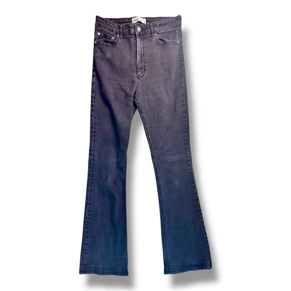 Zara Black Flare Wide Leg Jeans Sz 8 - Picture 2 of 9